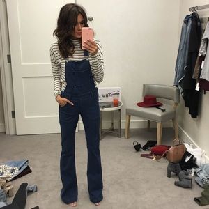 FREE PEOPLE Black Denim Overalls Flared Leg Size 26 Regular